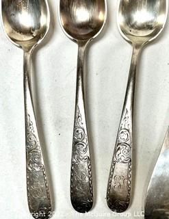 Eight (8) Pieces of Sterling Silver Flatware Including Five Spoons by Kirk & Son in the Mayflower Pattern (1846-1861) and Also Porter George Blanchard. 523g