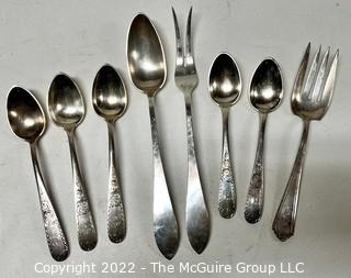 Eight (8) Pieces of Sterling Silver Flatware Including Five Spoons by Kirk & Son in the Mayflower Pattern (1846-1861) and Also Porter George Blanchard. 523g