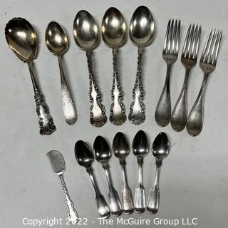 Fourteen (14) Pieces of Sterling Silver Flatware, Some Made by Henderson.  588 grams. 