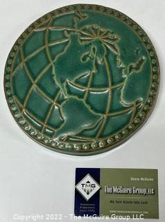 Green Green Globe Art Tile Trivet Made by Pewabic Detroit