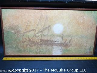 "Sunrise on the River"; canvas, signed and stamped lower right