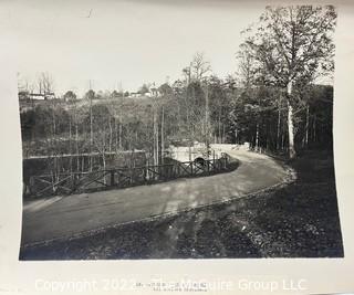 10 1/4  x 13 1/4" 19th C B&W Photo "Morrow Road and Bridge" Rock Creek Park, Washington DC with imprinted seal photographers H.A. Helm & Co. 