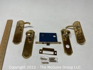 Four (4) Brass Door Handles with Plates and Mechanism