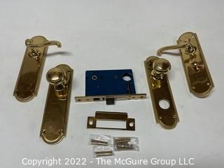 Four (4) Brass Door Handles with Plates and Mechanism