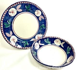 Hand Painted Vietri Ceramic Hand Painted Serving Bowl and Platter