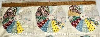 Vintage Hand Stitched Flour Sack Quilt in Dresden Plate Pattern, Some Stains From Storage.  70" x 