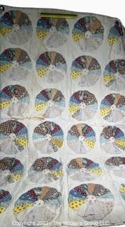 Vintage Hand Stitched Flour Sack Quilt in Dresden Plate Pattern, Some Stains From Storage.  70" x 