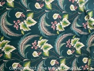 Vintage Mid Century Barkcloth Fabric Drapery Panel Green with Palm Leaves and Orchids. Measures 42" x 78". 