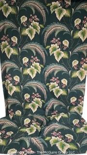 Vintage Mid Century Barkcloth Fabric Drapery Panel Green with Palm Leaves and Orchids. Measures 42" x 78". 