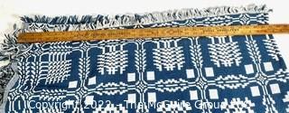 Goodwin Family Guild Weavers Woven Reversible Blue & White Geometric Cotton Coverlet  47" x 67" 