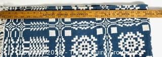 Goodwin Family Guild Weavers Woven Reversible Blue & White Geometric Cotton Coverlet  47" x 67" 