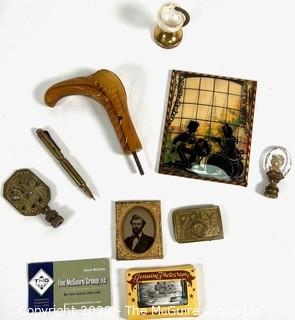 Bakelite Crane Handle, Daguerreotype, Silhouettes Under Convex Frame, Etc