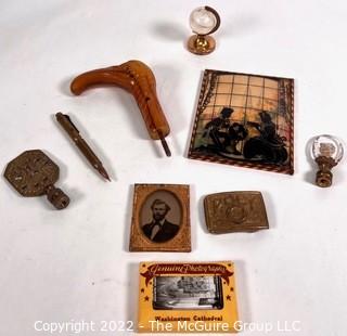 Bakelite Crane Handle, Daguerreotype, Silhouettes Under Convex Frame, Etc