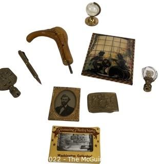 Bakelite Crane Handle, Daguerreotype, Silhouettes Under Convex Frame, Etc