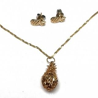 14kt Yellow Gold Necklace with Pineapple Pendant and Matching Earrings.  4 grams