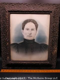 Studio photograph of maiden in period wooden frame 