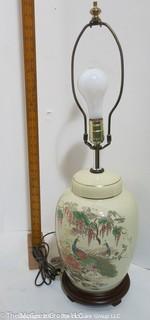 Ceramic table lamp with Asian motif