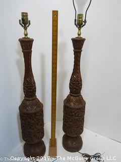 Pair of ceramic tall table lamps 