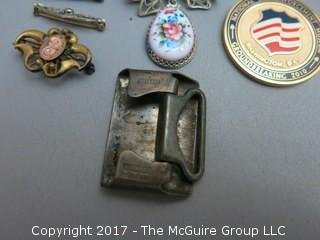 Collection of costume jewelry and sterling belt buckle 