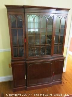 Mahogany stepped back china cabinet; 49 1/2" W x 71" T; glass front depth is 10 1/2"; base is 14".  1 piece