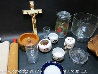 Collection including Crucifix and rolling pin 