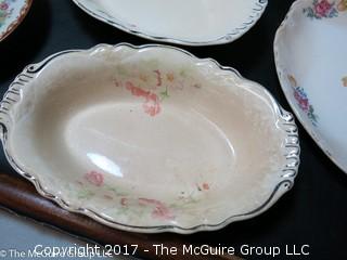 Assortment of collector plates bowls and a candy thermometer 