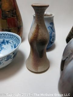 Collection including glazed tea pot and lacquered vase 