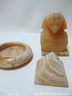 Collection of carved alabaster including pyramids  