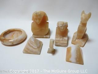 Collection of carved alabaster including pyramids  