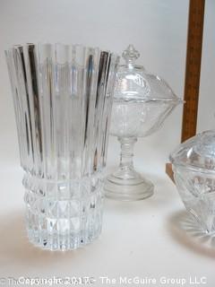 Assorted crystal including (2) covered compotes and a tall vase 