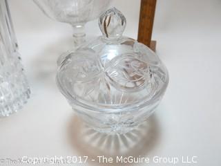 Assorted crystal including (2) covered compotes and a tall vase 