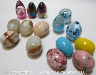 Collection of blown glass and marble eggs