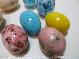 Collection of blown glass and marble eggs