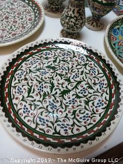 Collection of Vintage Cini Turkish Kutahya Ceramic Wall Plates, Vases, and Trivets