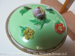 Dresden tri-footed covered bowl with floral decoration