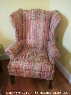 Wing back upholstered chair; 32" wide x 44" tall 