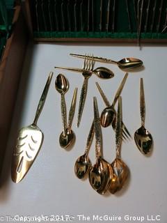 Thai gold toned cutlery set in handled box