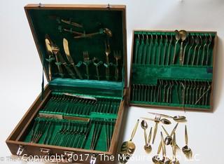 Thai gold toned cutlery set in handled box