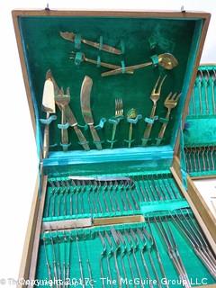 Thai gold toned cutlery set in handled box