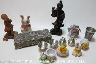 Collection including jewelry box and figurative wood carvings 