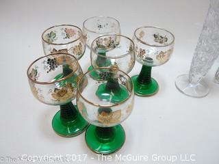 Collection including Spode oval serving tray and set of 6 green to clear stems 