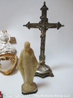 Collection including crucifix, cutting board and Papal wall plaque