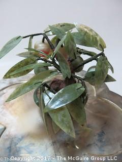 Glass grapes, potted plant and silver toned serving tray  