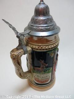 Collection including vintage USA marked pitcher, Western Germany beer stein and faience painted cups  