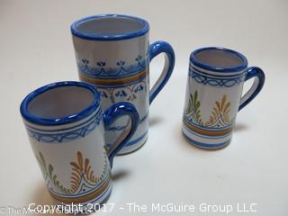 Collection including vintage USA marked pitcher, Western Germany beer stein and faience painted cups  