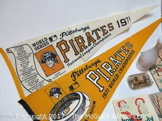 Collection including 1971 Pittsburgh Pirates pennants, International Correspondence School Booklets and (2) paint by numbers works   