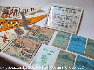 Collection including 1971 Pittsburgh Pirates pennants, International Correspondence School Booklets and (2) paint by numbers works   