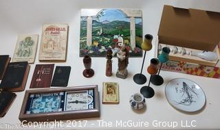 Assortment including biblical and sake set in original box, 