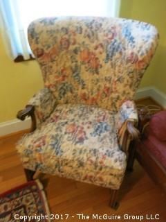 Upholstered wing back chair; 32 x 42" tall