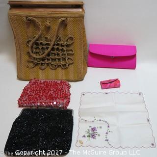 Women's accessories including handbags and silk scarves